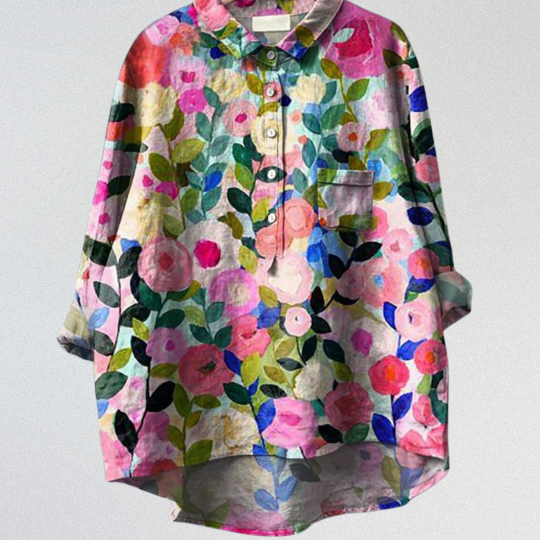 MARIGOLD™ | Handgefertigte Hemdbluse mit Blumen- und Tiermuster