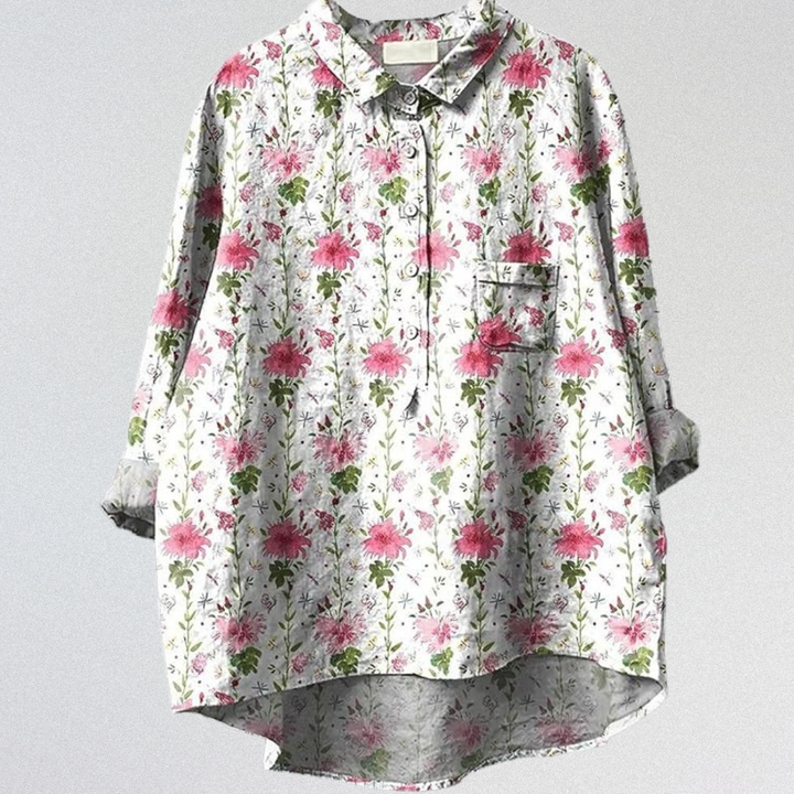MARIGOLD™ | Handgefertigte Hemdbluse mit Blumen- und Tiermuster