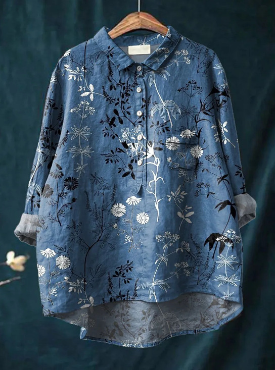 MARIGOLD™ | Handgefertigte Hemdbluse mit Blumen- und Tiermuster