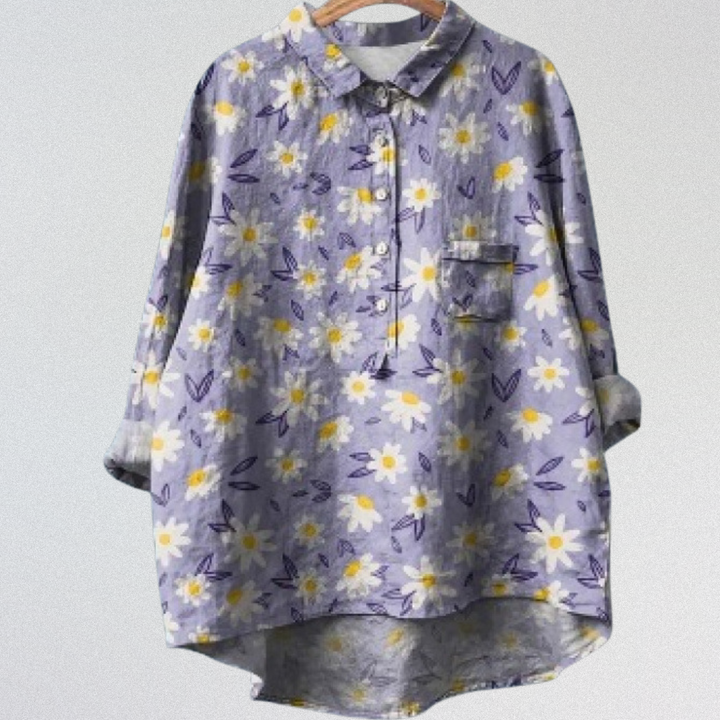 MARIGOLD™ | Handgefertigte Hemdbluse mit Blumen- und Tiermuster