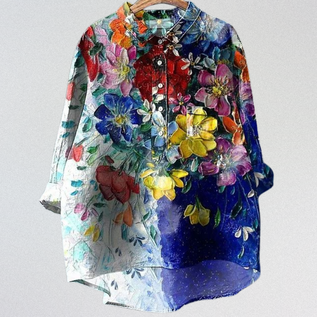 MARIGOLD™ | Handgefertigte Hemdbluse mit Blumen- und Tiermuster