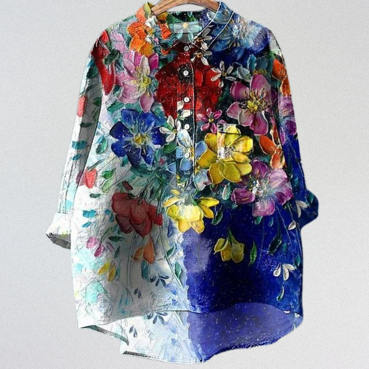 MARIGOLD™ | Handgefertigte Hemdbluse mit Blumen- und Tiermuster